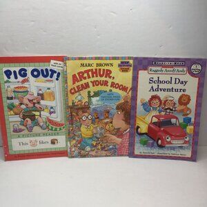 Lot 3 Kids Books Pig Out Picture Arthur Clean Room Raggedy Ann Andy School Day